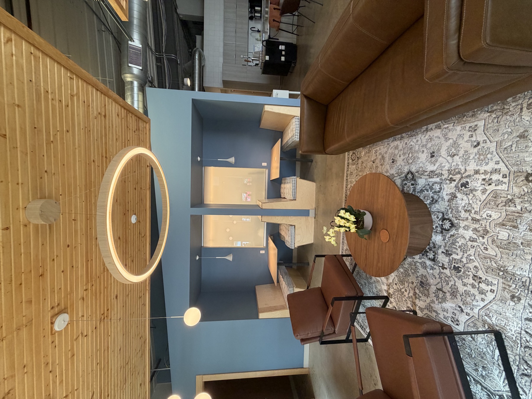 Work booths and soft seating